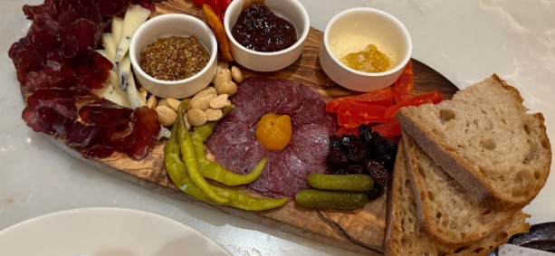 A charcuterie and cheese board from one of the tour stops