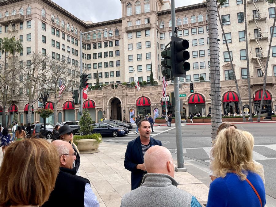 Brian telling stories outside the Beverly Wilshire Hotel