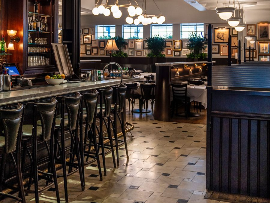 The classic bar and dining room at The Grill on the Alley