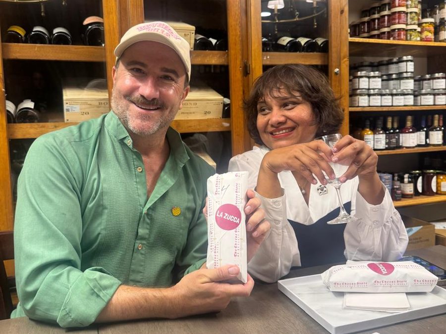 Brian and a guest with sandwiches at The Cheese Store of Beverly Hills